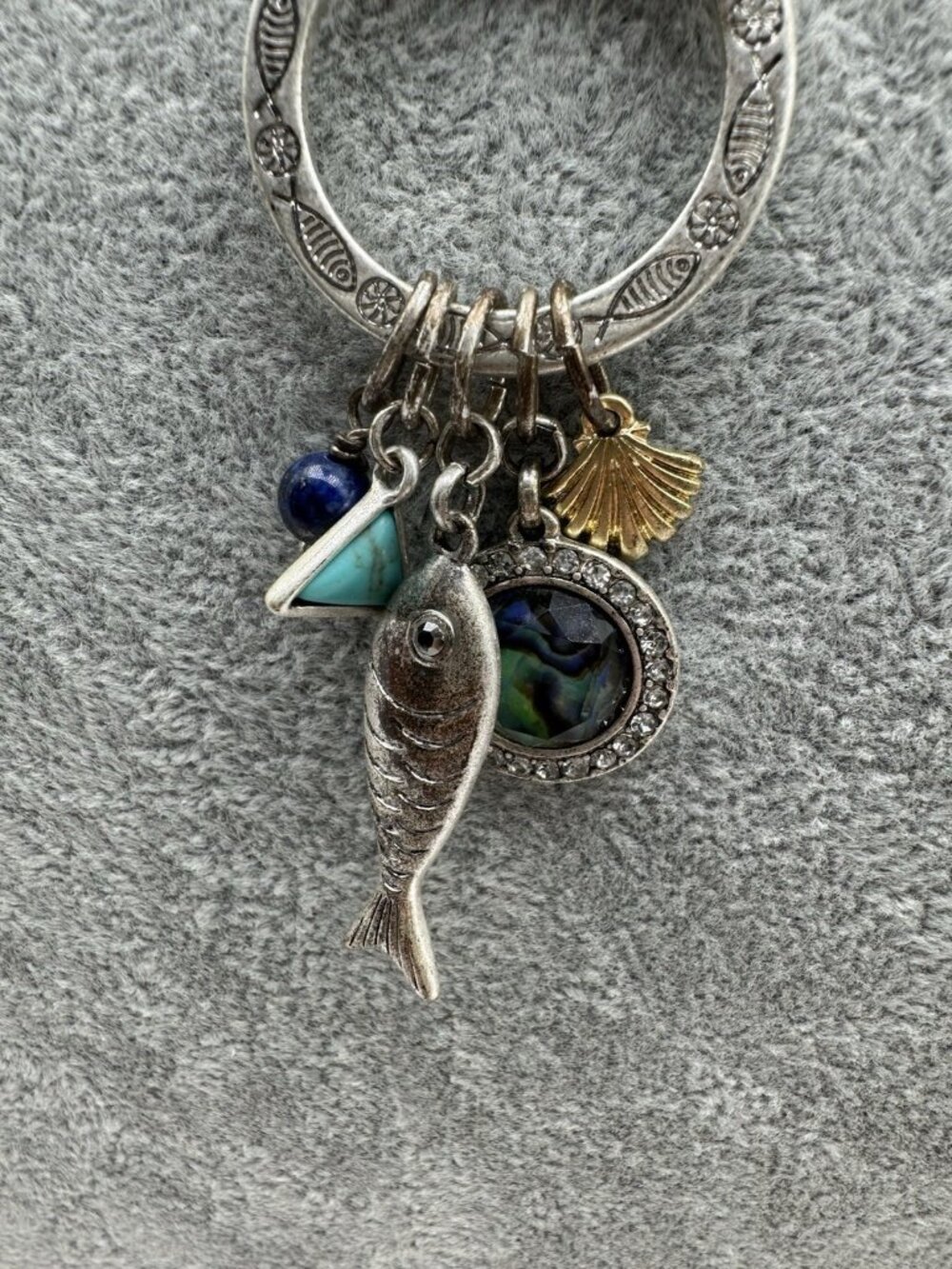 Lucky Brand Silver Tone Charm Necklace Fish Shell Abalone Boho Look Pendant - Picture 10 of 14
